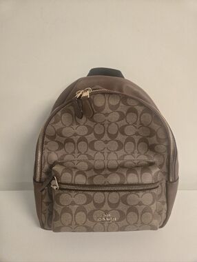 Coach Brown Signature Canvas Mini Backpack with Leather Trim